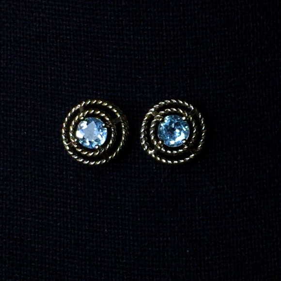 Blue Topaz Sterling Silver Halo Post Back Earrings - Picture 8 of 13